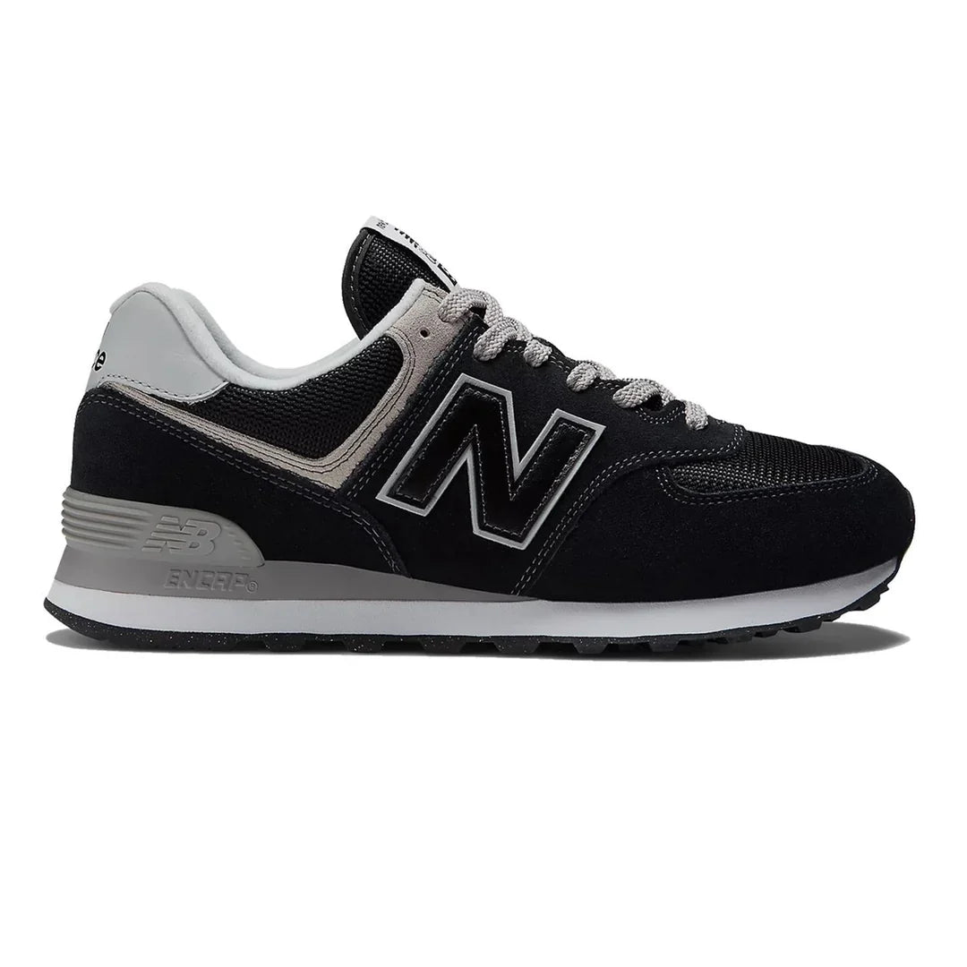 New Balance 574 Core Mens Sneakers — Black/White Suede Low-Top