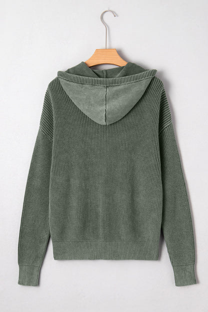 Maeve Mineral Wash Ribbed Knit Drawstring Hooded Sweater