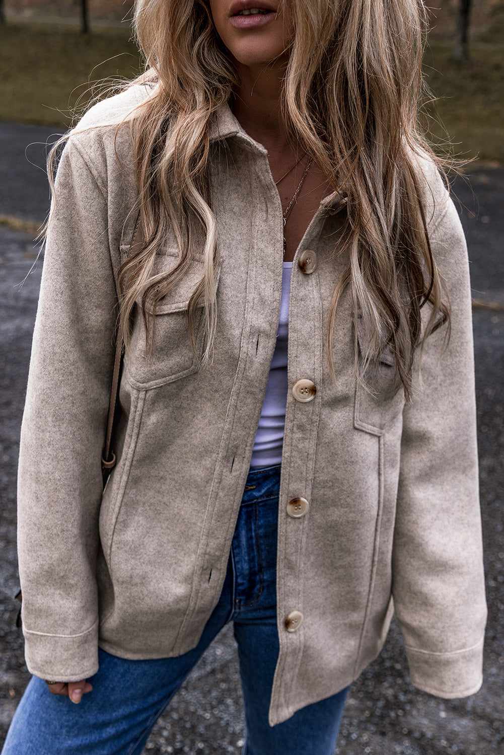 Threaded Pear Sadie Flap Pockets Buttoned Shacket