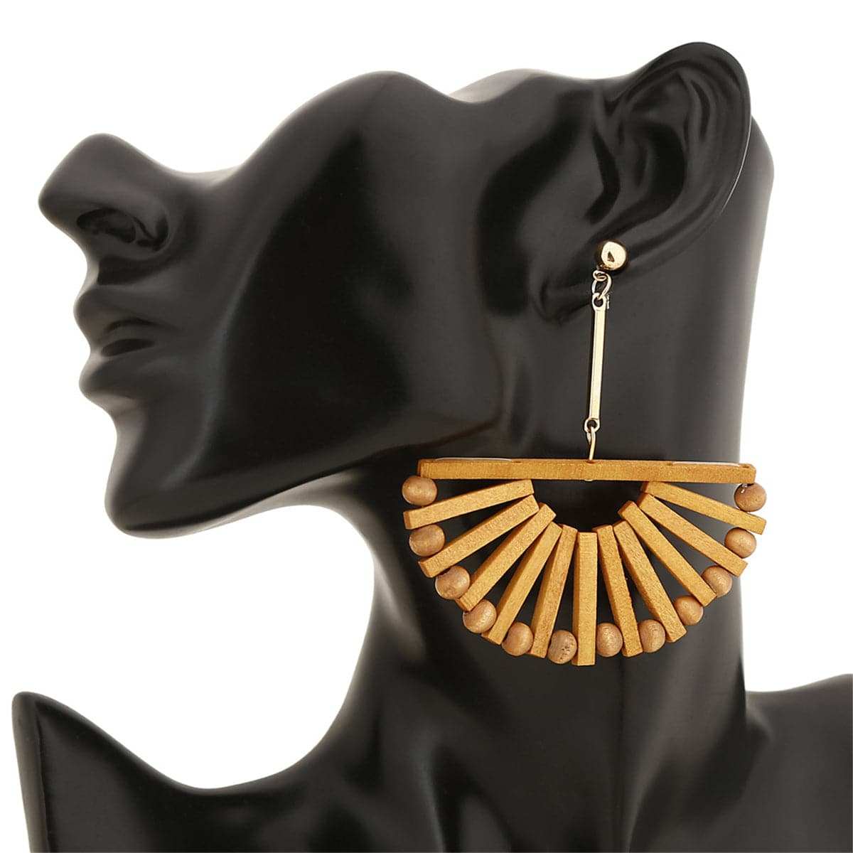 Wood & Goldtone Half-Circle Beaded Drop Earrings