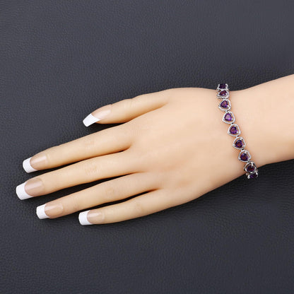 9.03 Ct Heart Purple Amethyst Prong Sterling Silver Tennis Bracelet