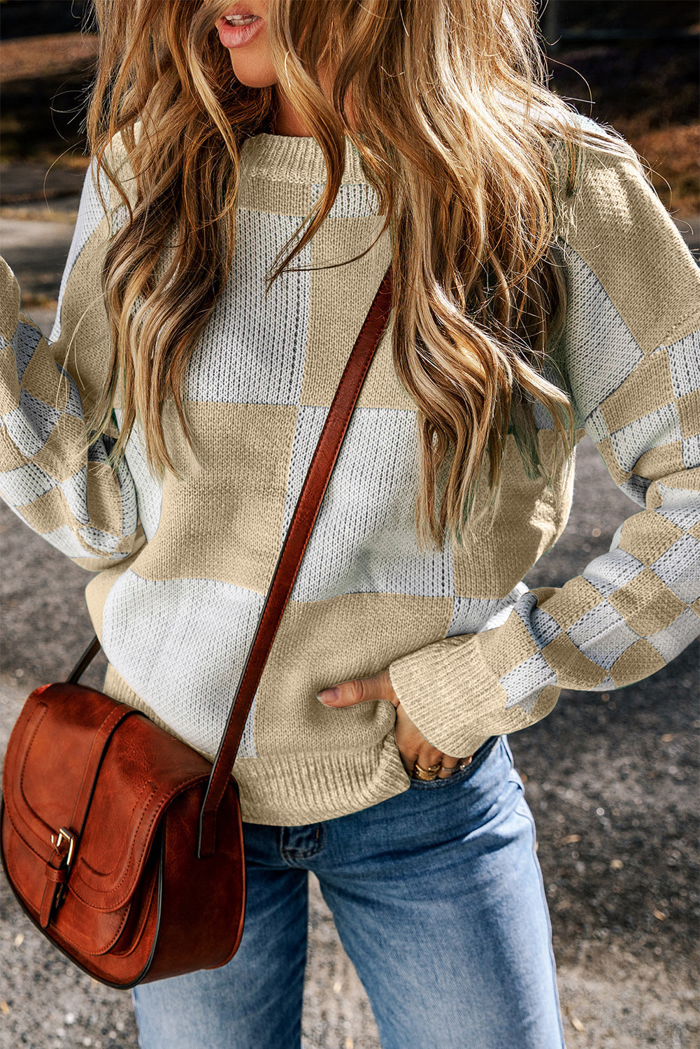 Threaded Pear Abigail Print Drop Shoulder Sweater