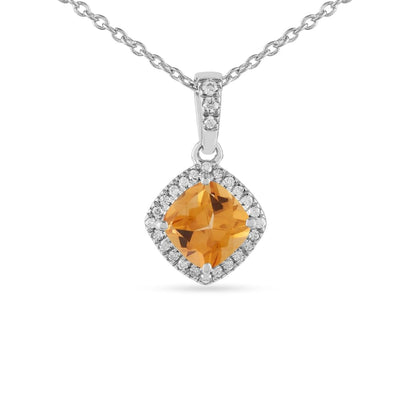 Silver Natural Cushion Citrine Earrings and Necklace Jewelry Sets