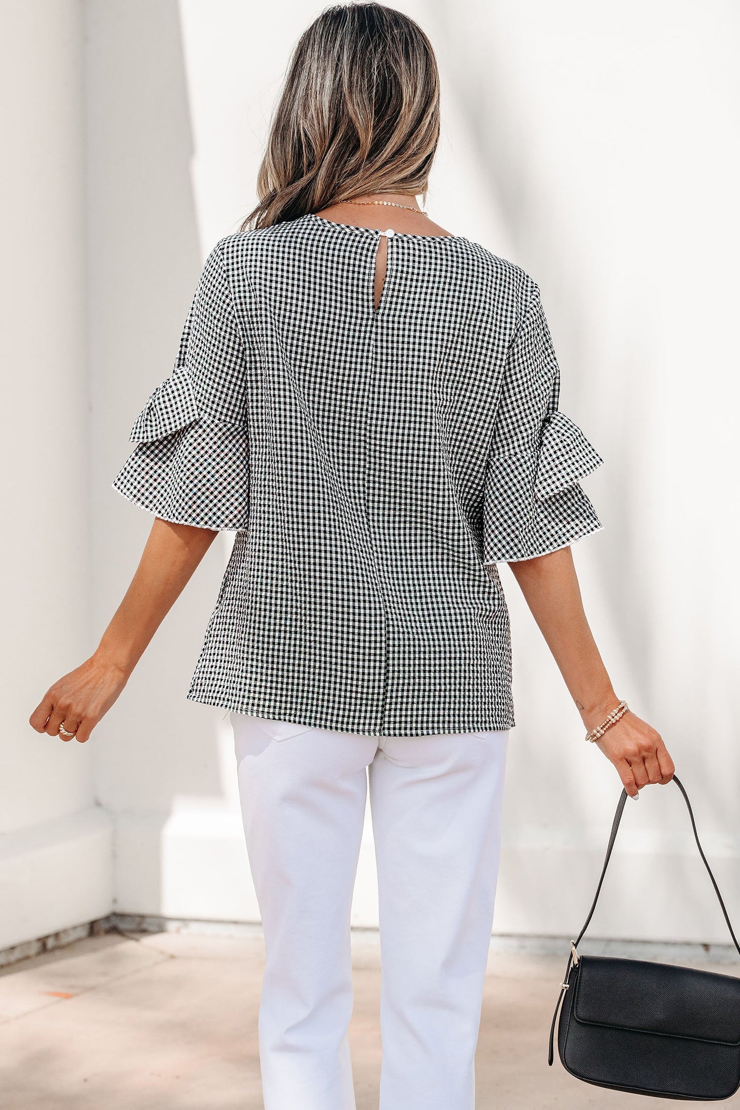 Threaded Pear Carolina Ruffled Half Sleeve Blouse