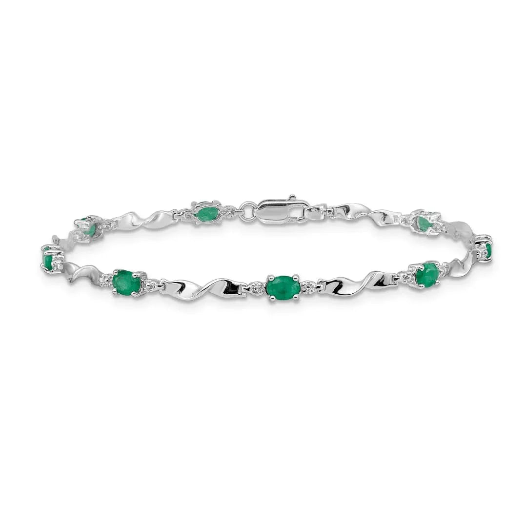 Genuine Green Emerald and Diamond Twisted Link 7 inch Bracelet