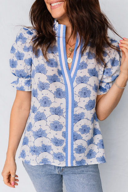 Threaded Pear Mariam Sleeve Contrast Trim Blouse