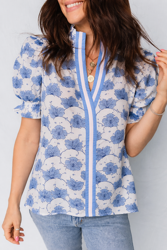 Threaded Pear Mariam Sleeve Contrast Trim Blouse