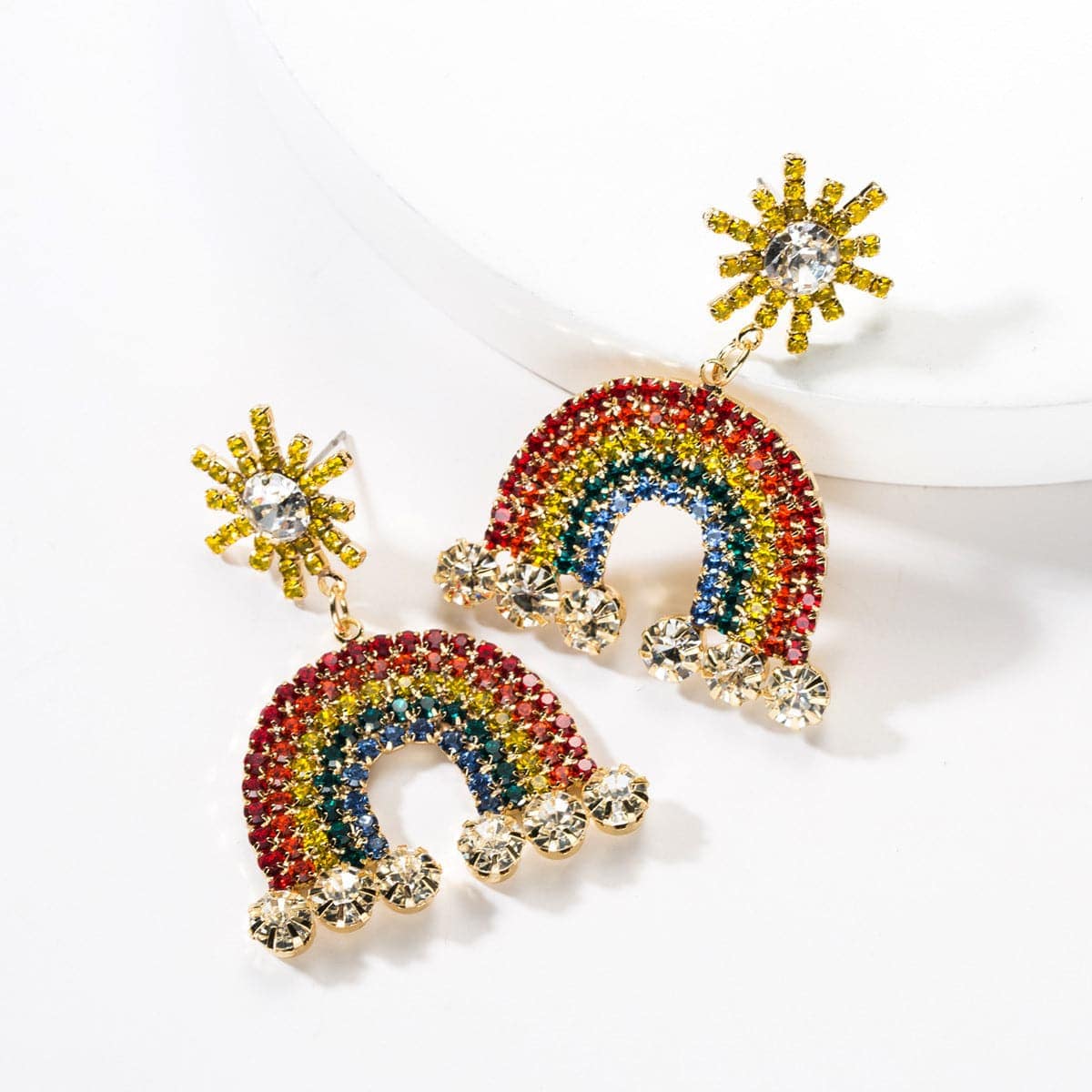 Cubic Zirconia & Goldtone Rainbow Drop Earrings