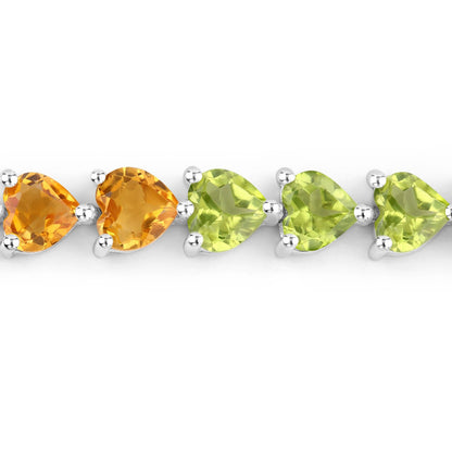 Heart Multi Birthstone Prong Silver Box Clasp Tennis Bracelet