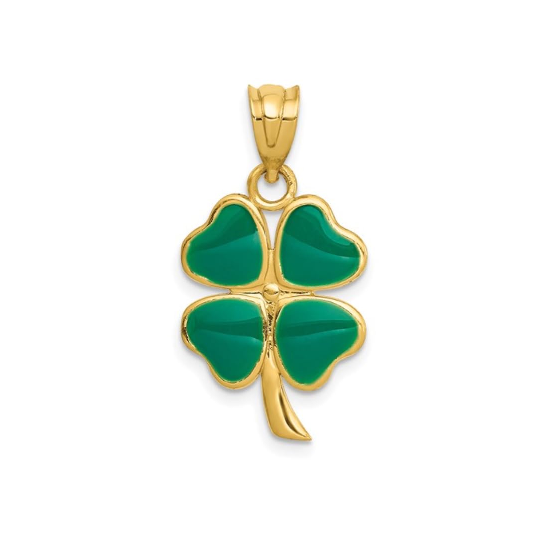 Four Leaf Clover Green Enameled 14k Gold Charm Pendant Only