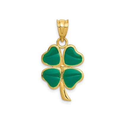 Four Leaf Clover Green Enameled 14k Gold Charm Pendant Only
