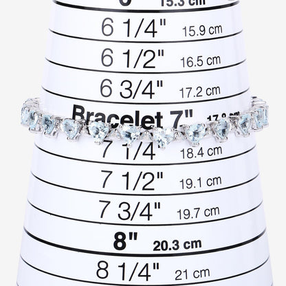 Heart Blue Aquamarine & Diamond Prong Silver Box Clasp Tennis Bracelet