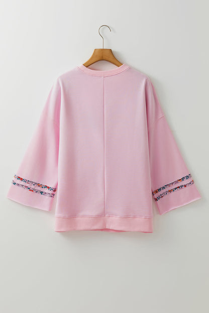 Threaded Pear Peace Drop Shoulder Wide Sleeve Casual Top