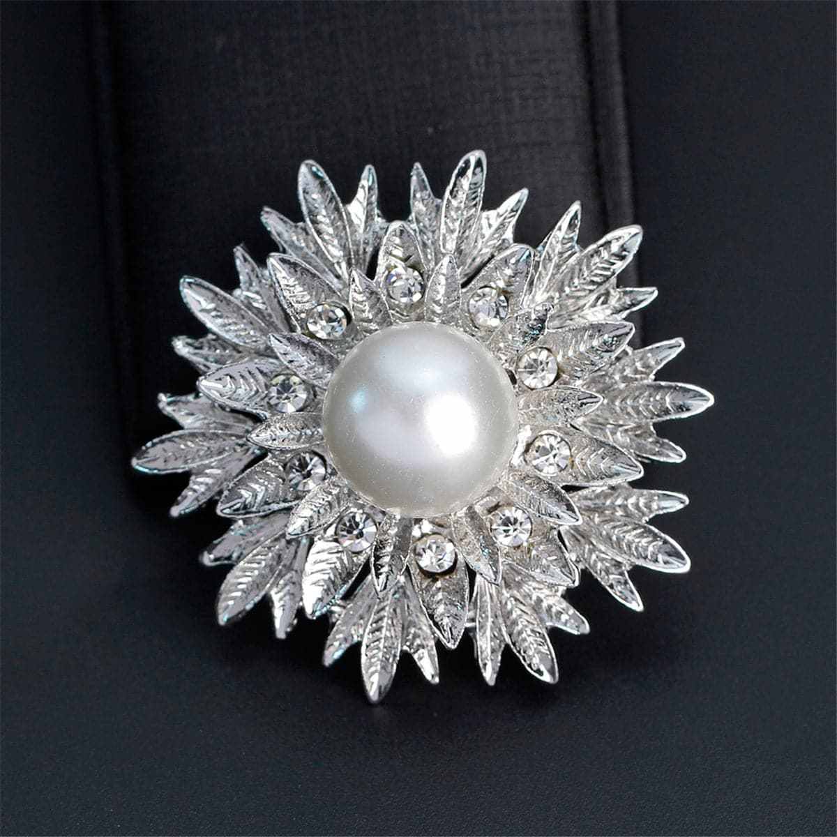 Cubic Zirconia & Silvertone Botany Brooch