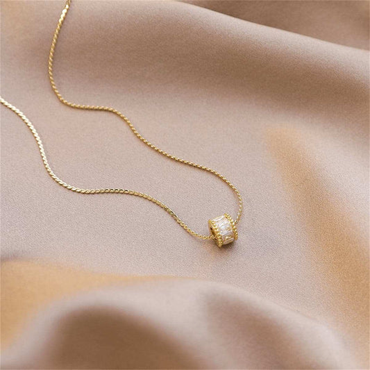 Cubic Zirconia & Goldtone Cylinder Pendant Necklace