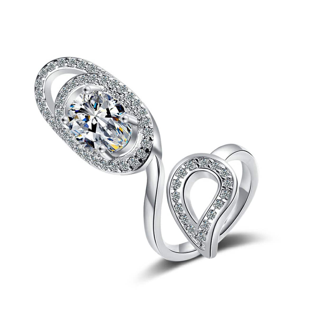 Crystal & Cubic Zirconia Pavé Oval Leaf Adjustable Bypass Ring