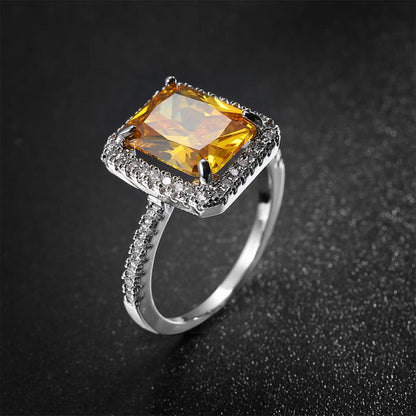 Yellow Crystal & Cubic Zirconia Silvertone Princess Cut Ring