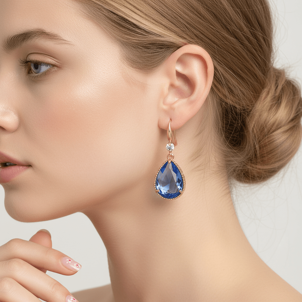 Blue Crystal & Cubic Zirconia Goldtone Teardrop Hook Earrings