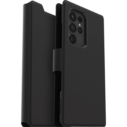 Otterbox Strada via Case for Samsung Galaxy S22 Ultra, Shockproof, Drop Proof, Slim, Soft Touch Protective Folio Case with Card Holder, 2x Tested to Military Standard, Black