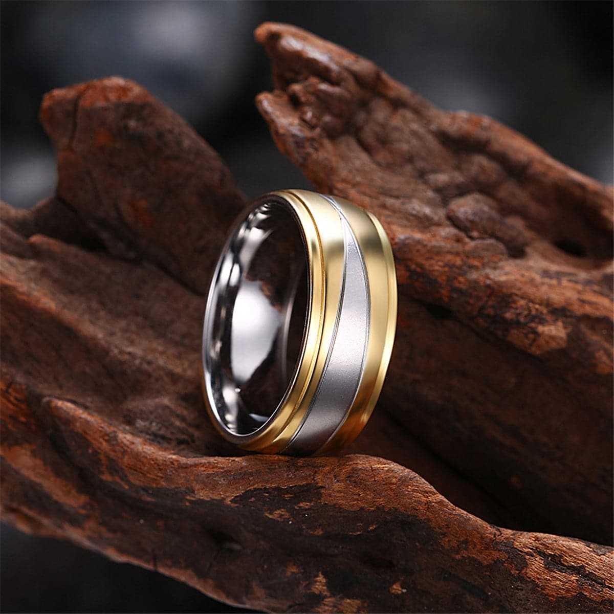 Silvertone & Goldtone Rounded Band Ring