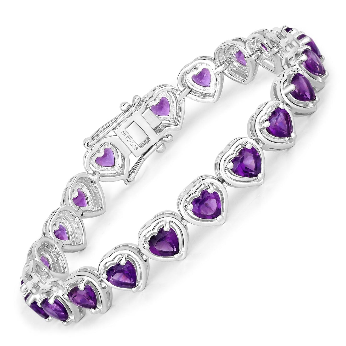 9.03 Ct Heart Purple Amethyst Prong Sterling Silver Tennis Bracelet