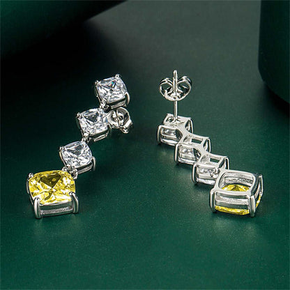 Yellow Crystal & Silvertone Cushion-Cut Drop Earrings