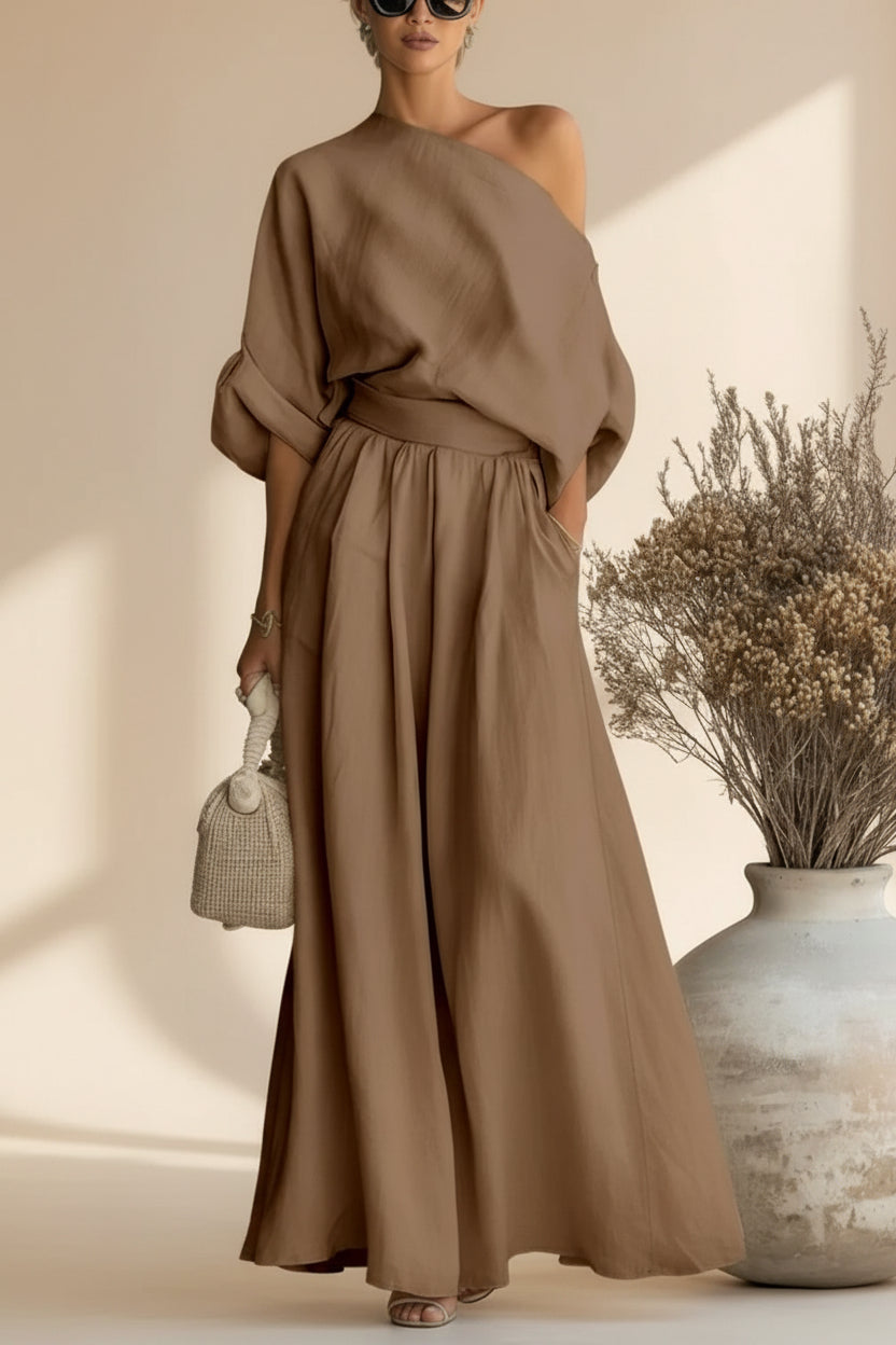 Women's Cropped Off-Shoulder Top & Pants Two-Piece Set