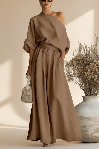 Women's Cropped Off-Shoulder Top & Pants Two-Piece Set
