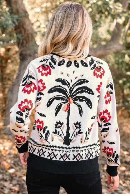 Threaded Pear Selene Print Front Knit Cardigan