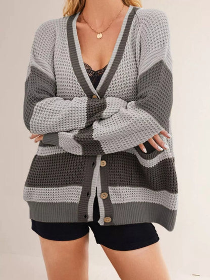 Color Block V-Neck Cardigan