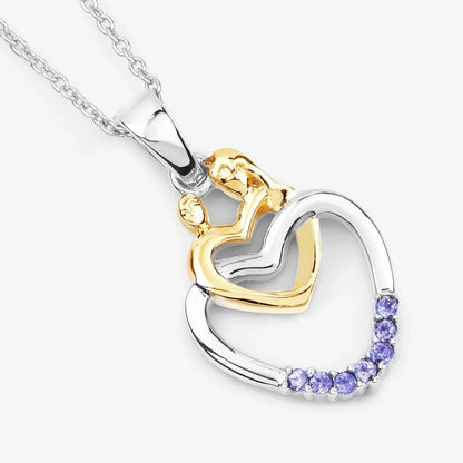 Round Violet Tanzanite Prong Silver Double Heart Pendant Necklace
