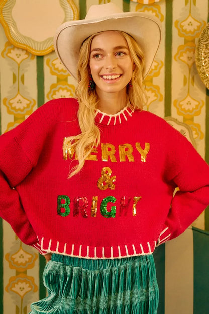 BiBi Christmas Theme Sequin Lattering Sweater