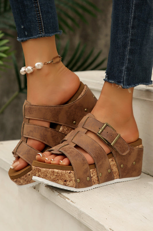 Threaded Pear Melody Cork Wedge Platform Slippers