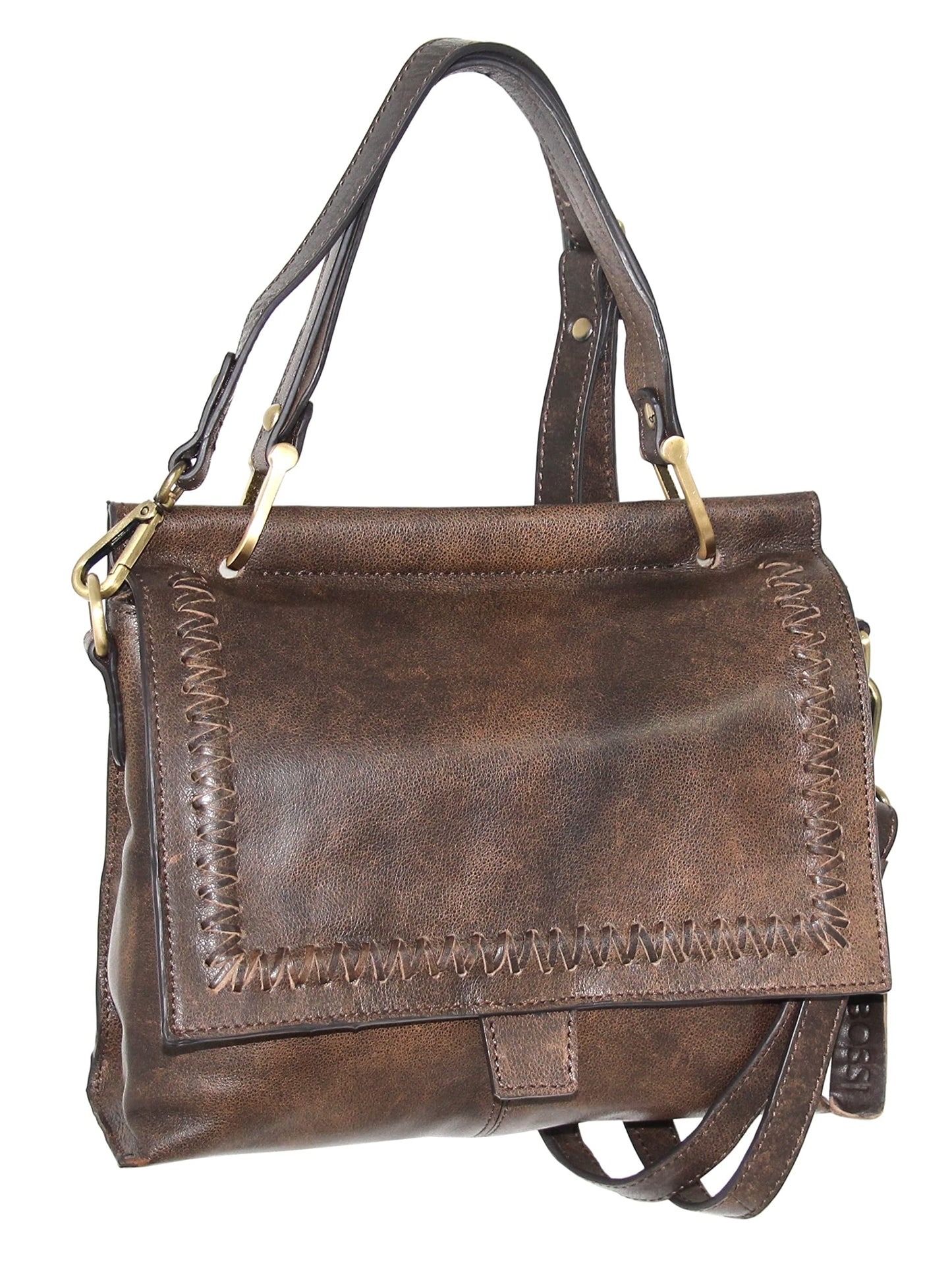 Aviator Leather Satchel w/ Strap in Brown