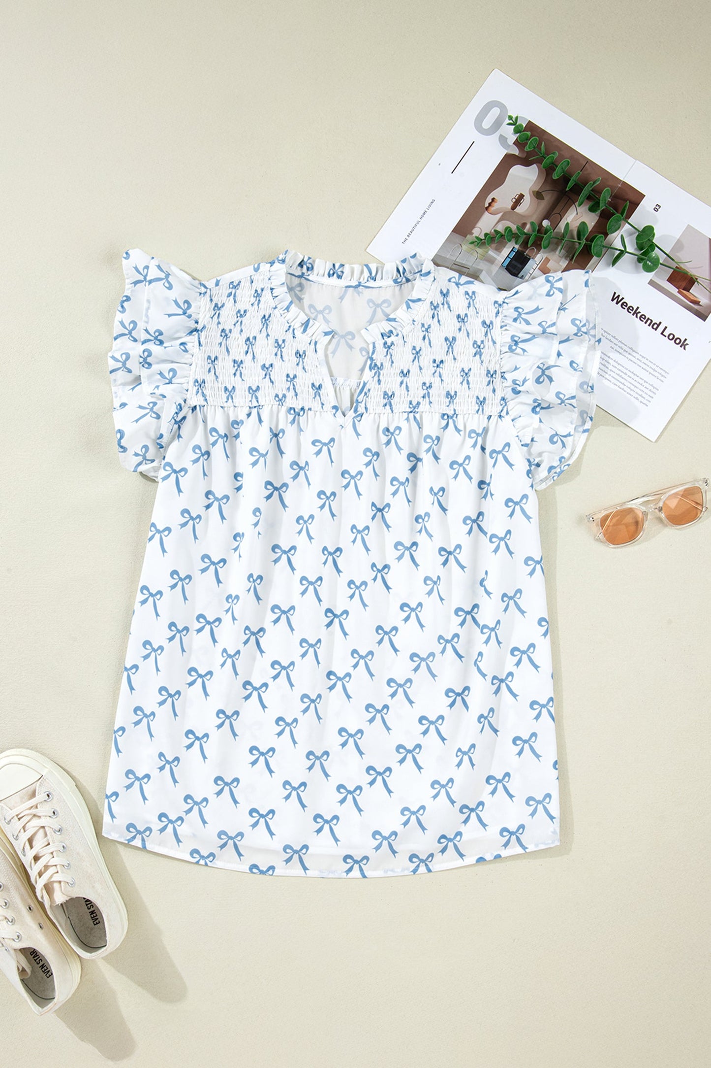 Threaded Pear Melody Short Sleeve Bow PLUS Top