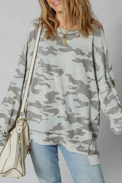 Threaded Pear Retro Camouflage Exposed Seam Sweatshirt