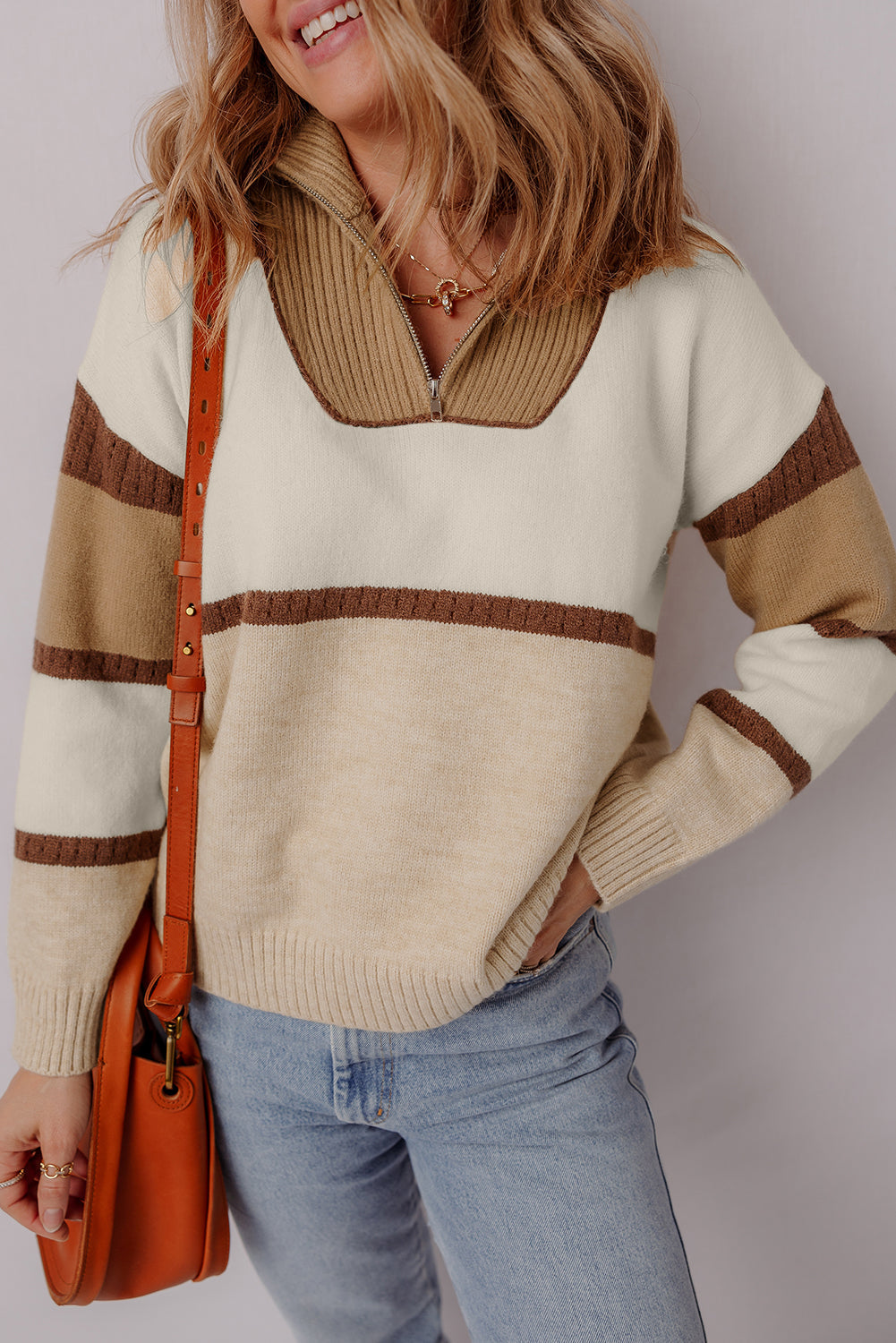 Threaded Pear Guinevere Zipped Collared Pullover Sweater