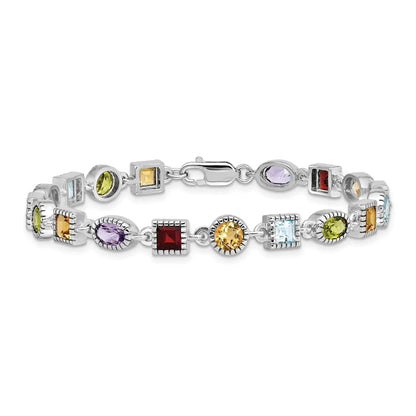 Natural Multi Stone Sterling Silver Birthstone Bracelet