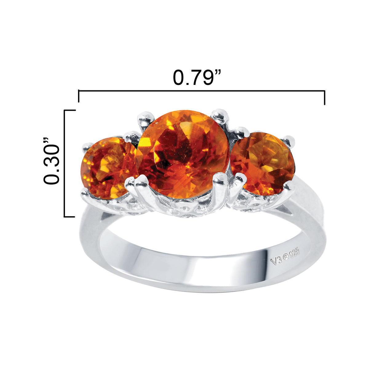 Sterling Silver Round 2.00 Cttw Natural Citrine Three Stone Ring