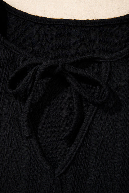 Threaded Pear Poppy Textured Knit Drawstring Blouse