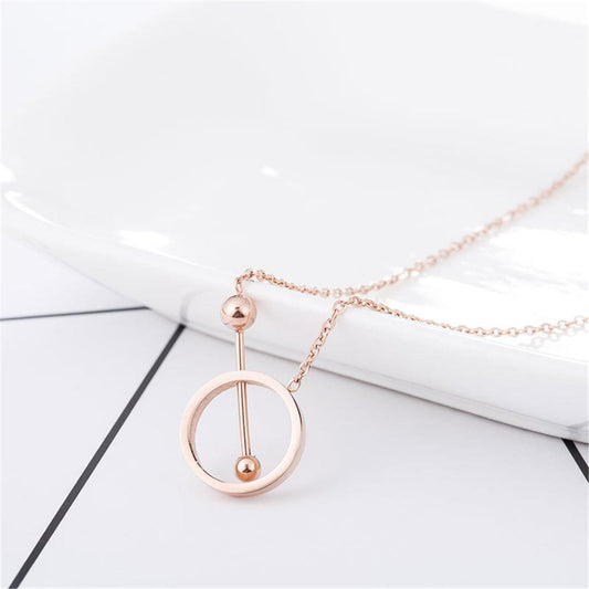 Rose Goldtone Hollow Circle & Bar Pendant Necklace
