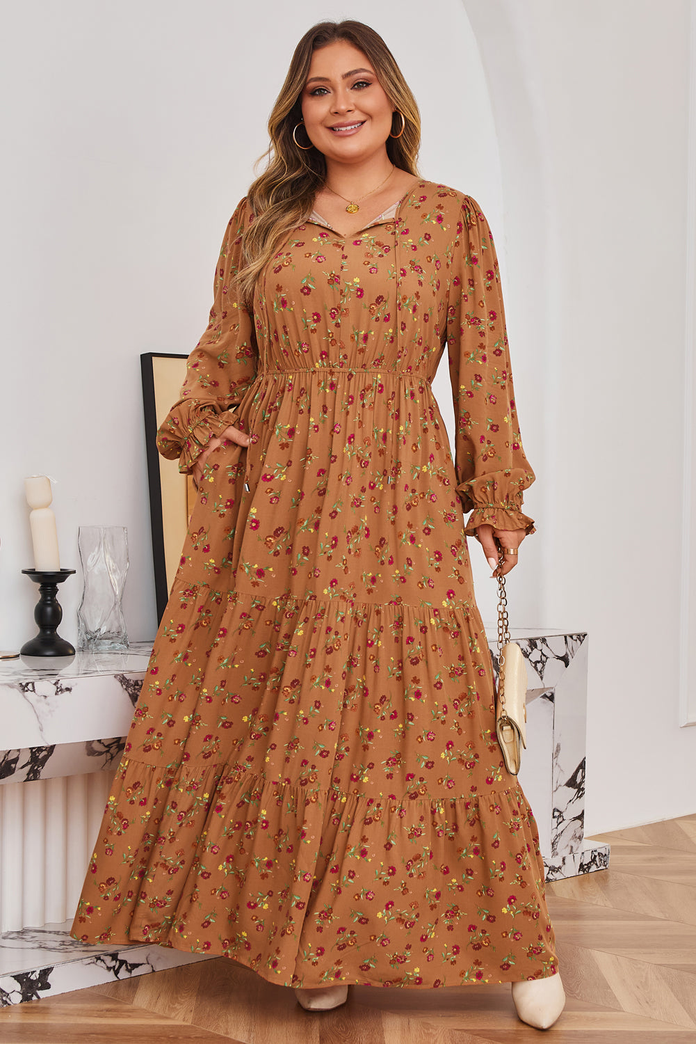 Threaded Pear Charleigh Sleeve Tiered Maxi PLUS Dress