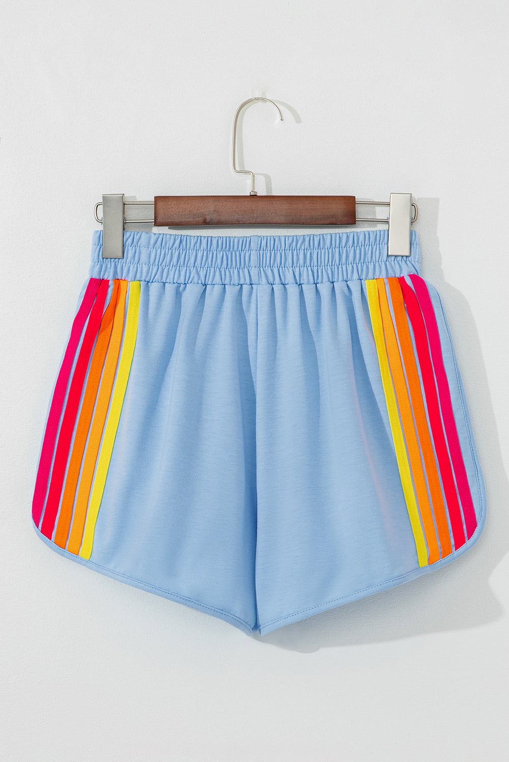 Threaded Pear April Color Stripes Elastic High Waist Active Shorts
