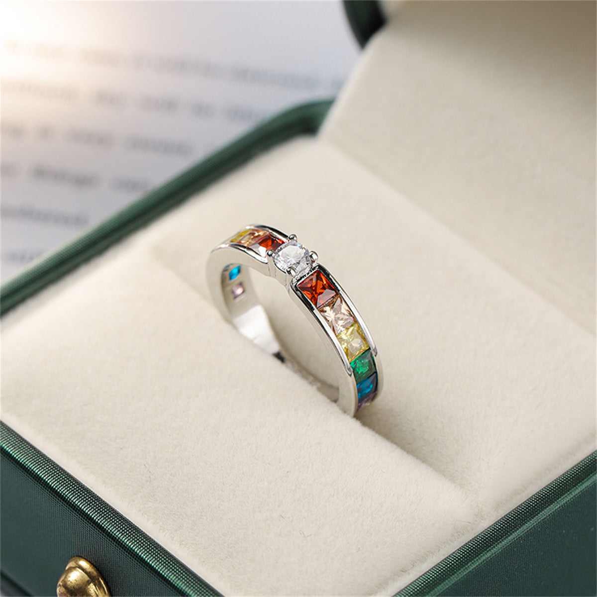 Jewel-tone Crystal & Cubic Zirconia Channel Ring-1