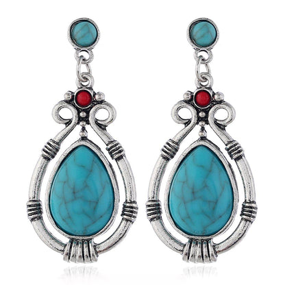 Turquoise & Silvertone Teardrop Earrings
