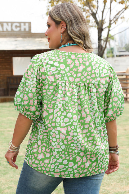 Threaded Pear Selena Plus Size Floral Tassel Tie Blouse