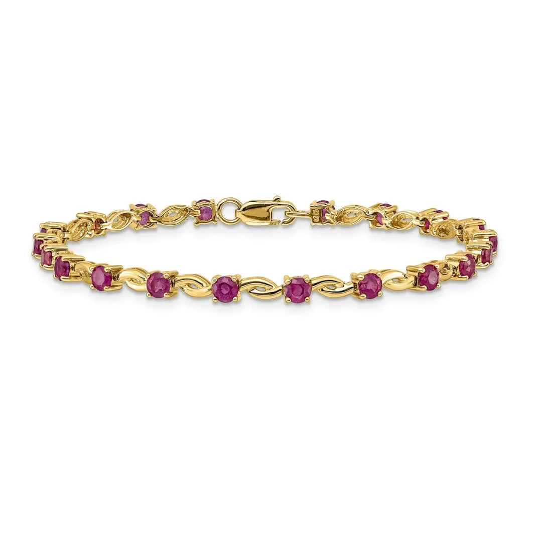 14k Gold Genuine Ruby Bracelet 2.8 Carats