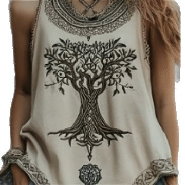 Ethnic Style Embroidered Fringe V-Neck Resort Top