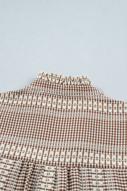 Threaded Pear Maggie Puff Sleeve Gingham Blouse