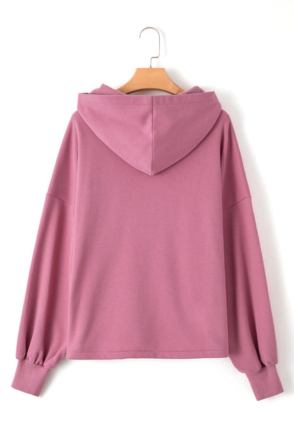 Threaded Pear Kate Fleece Lined Half Zipper Kangaroo Pockets Loose Hoodie